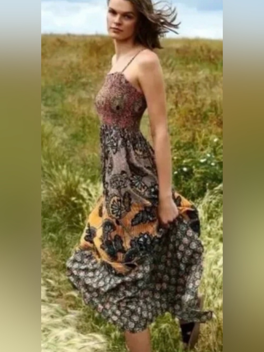 Anthropologie Jamila Smocked Maxi Dress Floral Size S Cottagecore
